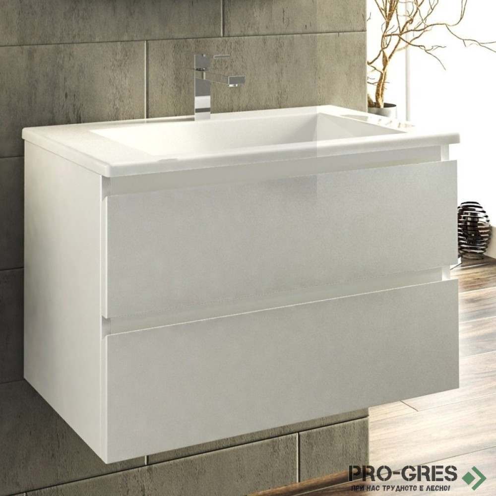 Шкаф за баня 75 см 2 чекмеджета с мивка порцелан,  FLEXMEBEL, ARRES, F752CARR