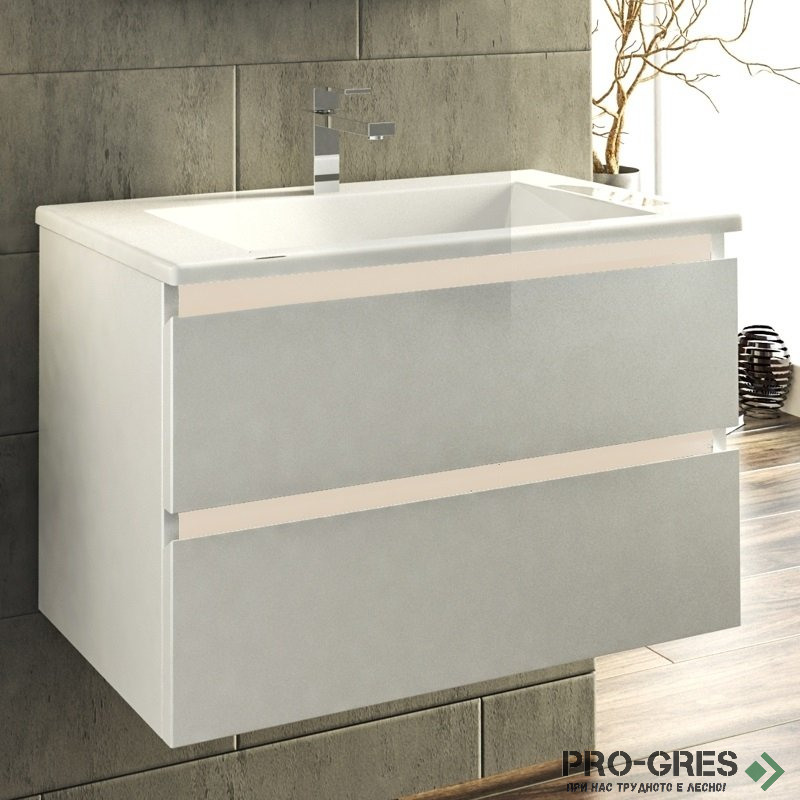 Шкаф за баня 75 см 2 чекмеджета с мивка порцелан,  FLEXMEBEL, ARRES, F752CARR