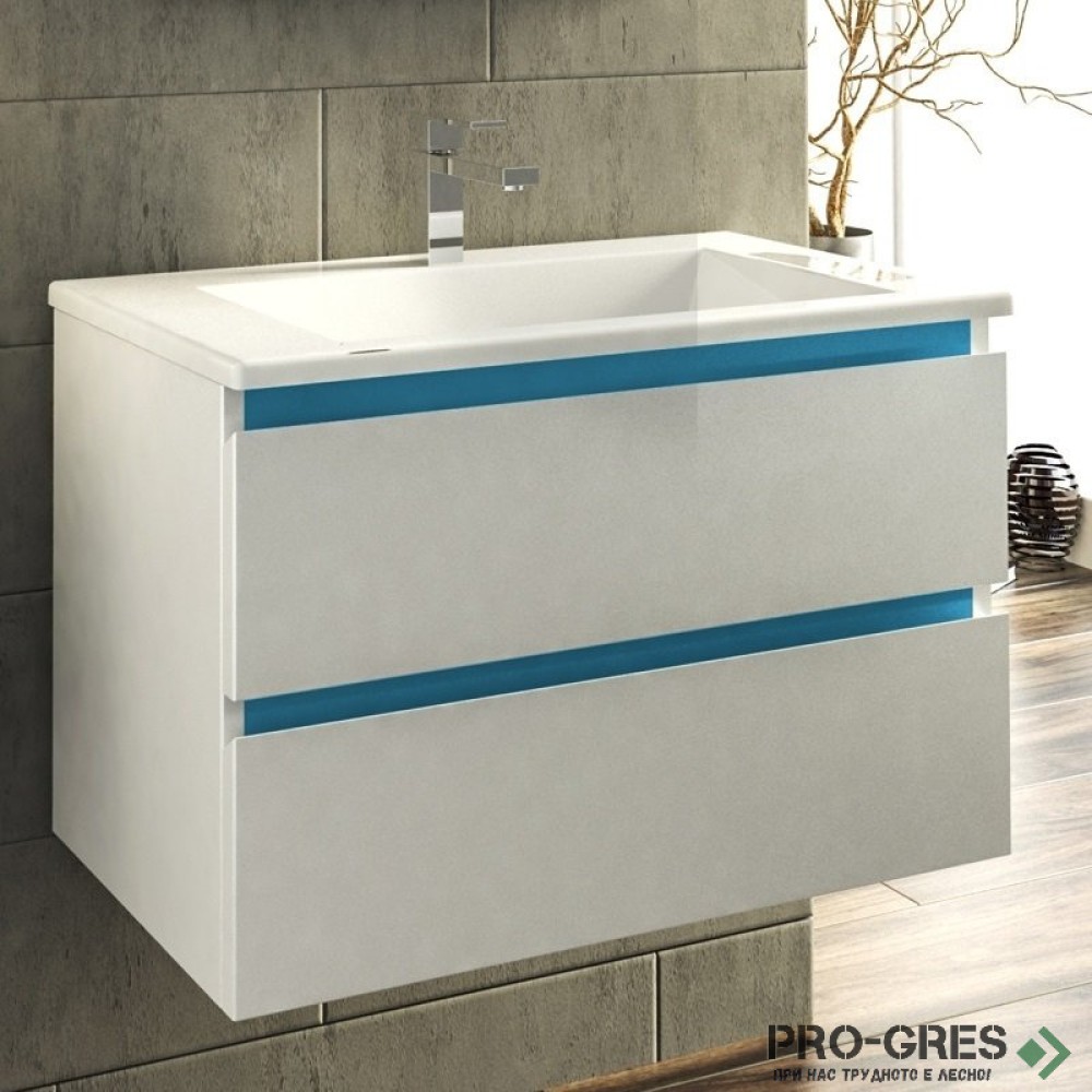 Шкаф за баня 75 см 2 чекмеджета с мивка порцелан,  FLEXMEBEL, ARRES, F752CARR