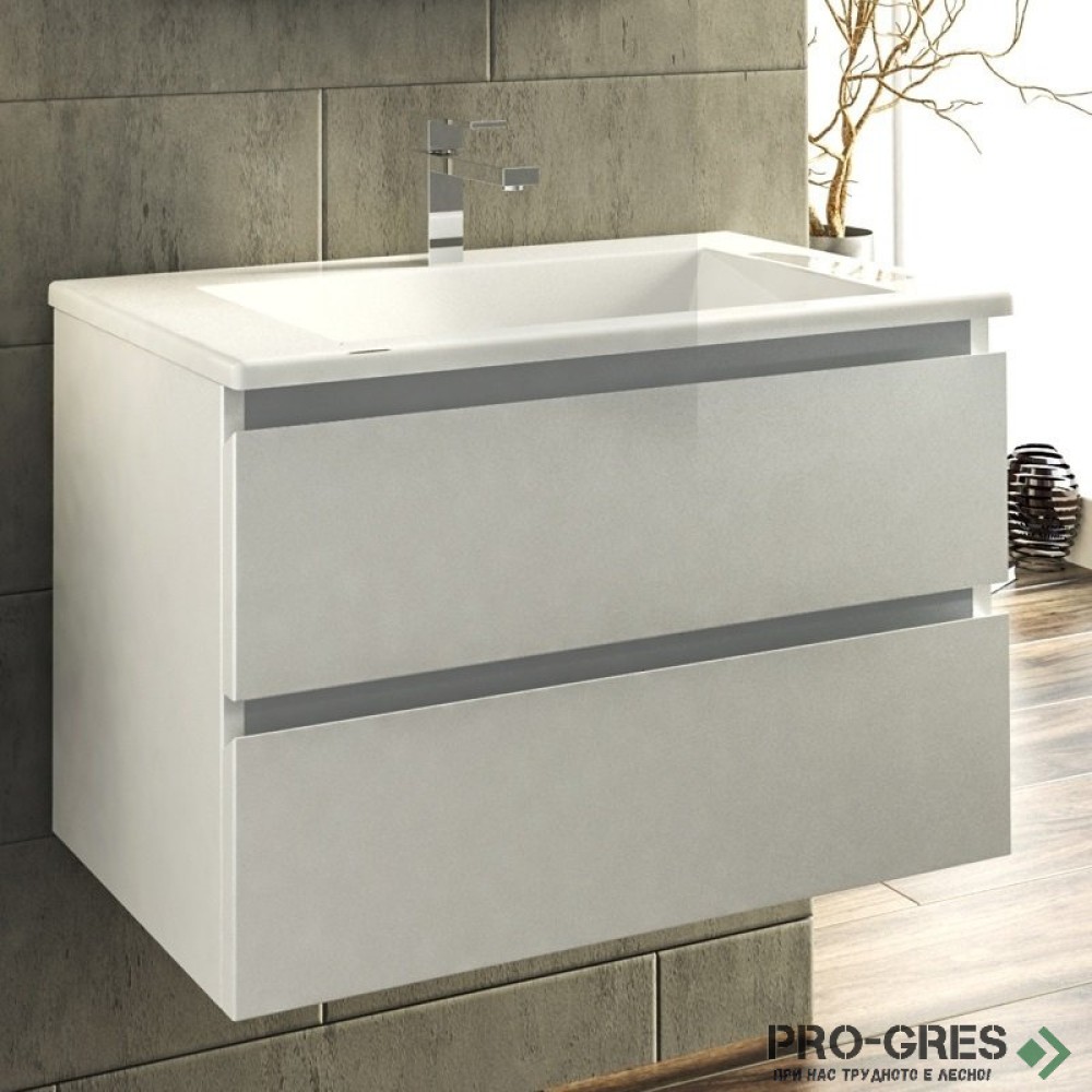 Шкаф за баня 75 см 2 чекмеджета с мивка порцелан,  FLEXMEBEL, ARRES, F752CARR