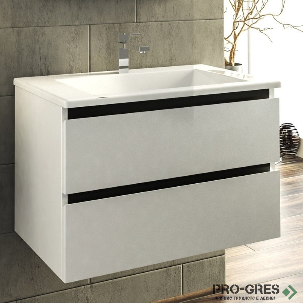 Шкаф за баня 75 см 2 чекмеджета с мивка порцелан,  FLEXMEBEL, ARRES, F752CARR