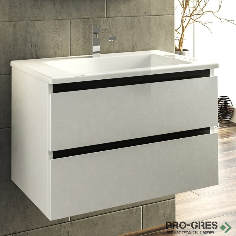Шкаф за баня 75 см 2 чекмеджета с мивка порцелан,  FLEXMEBEL, ARRES, F752CARR