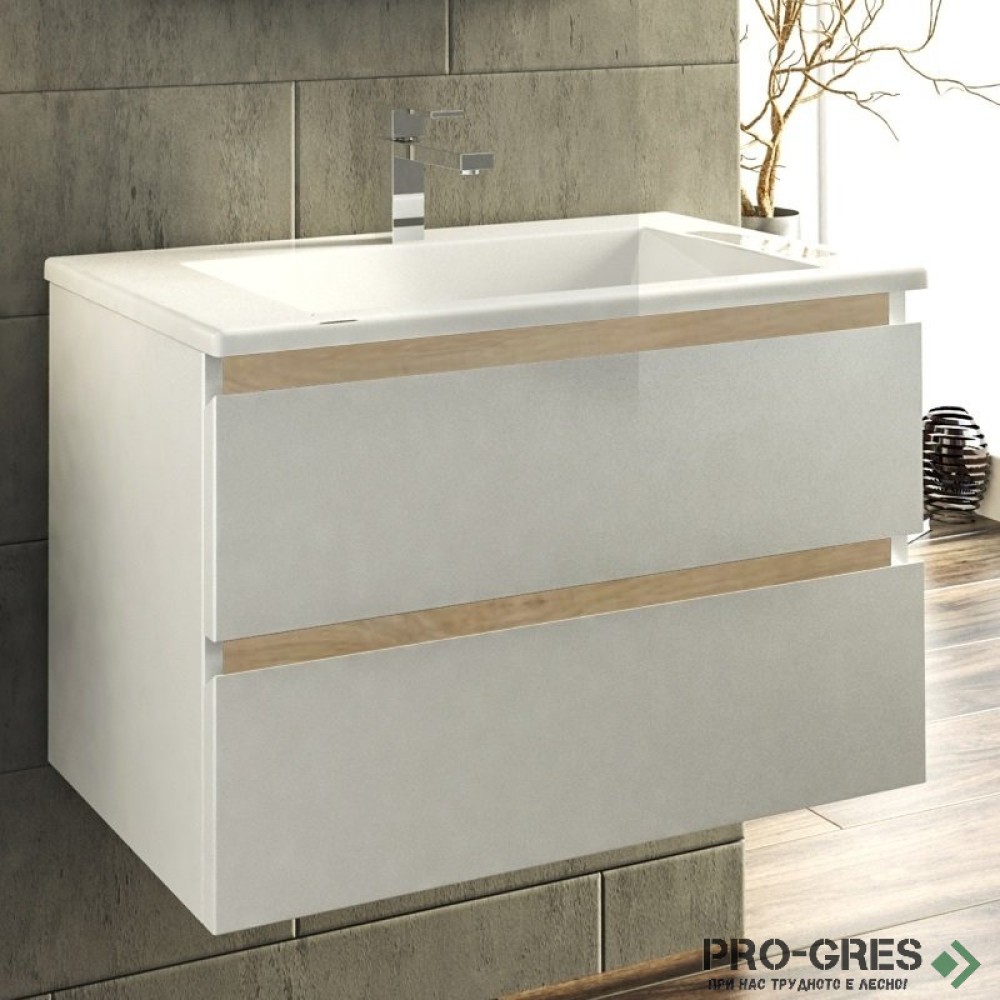 Шкаф за баня 75 см 2 чекмеджета с мивка порцелан,  FLEXMEBEL, ARRES, F752CARR