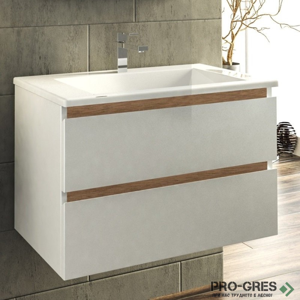 Шкаф за баня 75 см 2 чекмеджета с мивка порцелан,  FLEXMEBEL, ARRES, F752CARR
