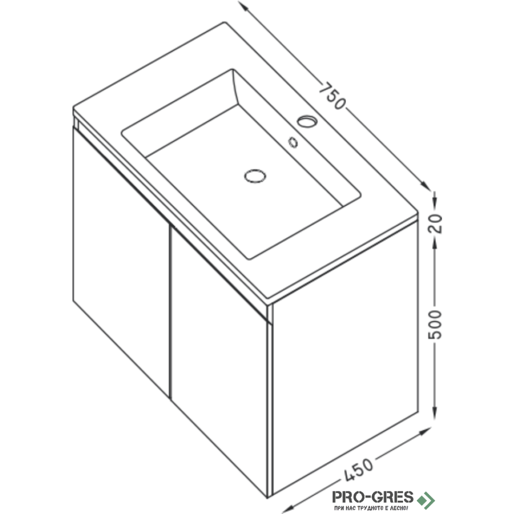 Шкаф за баня 75 см 2 врати с мивка порцелан, FLEXMEBEL, ARRES, F752DARR