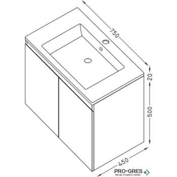 Шкаф за баня 75 см 2 врати с мивка порцелан, FLEXMEBEL, ARRES, F752DARR