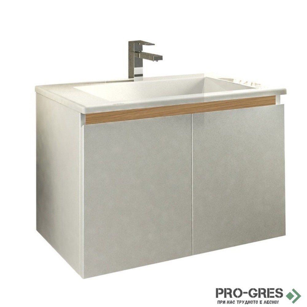 Шкаф за баня 75 см 2 врати с мивка порцелан, FLEXMEBEL, ARRES, F752DARR