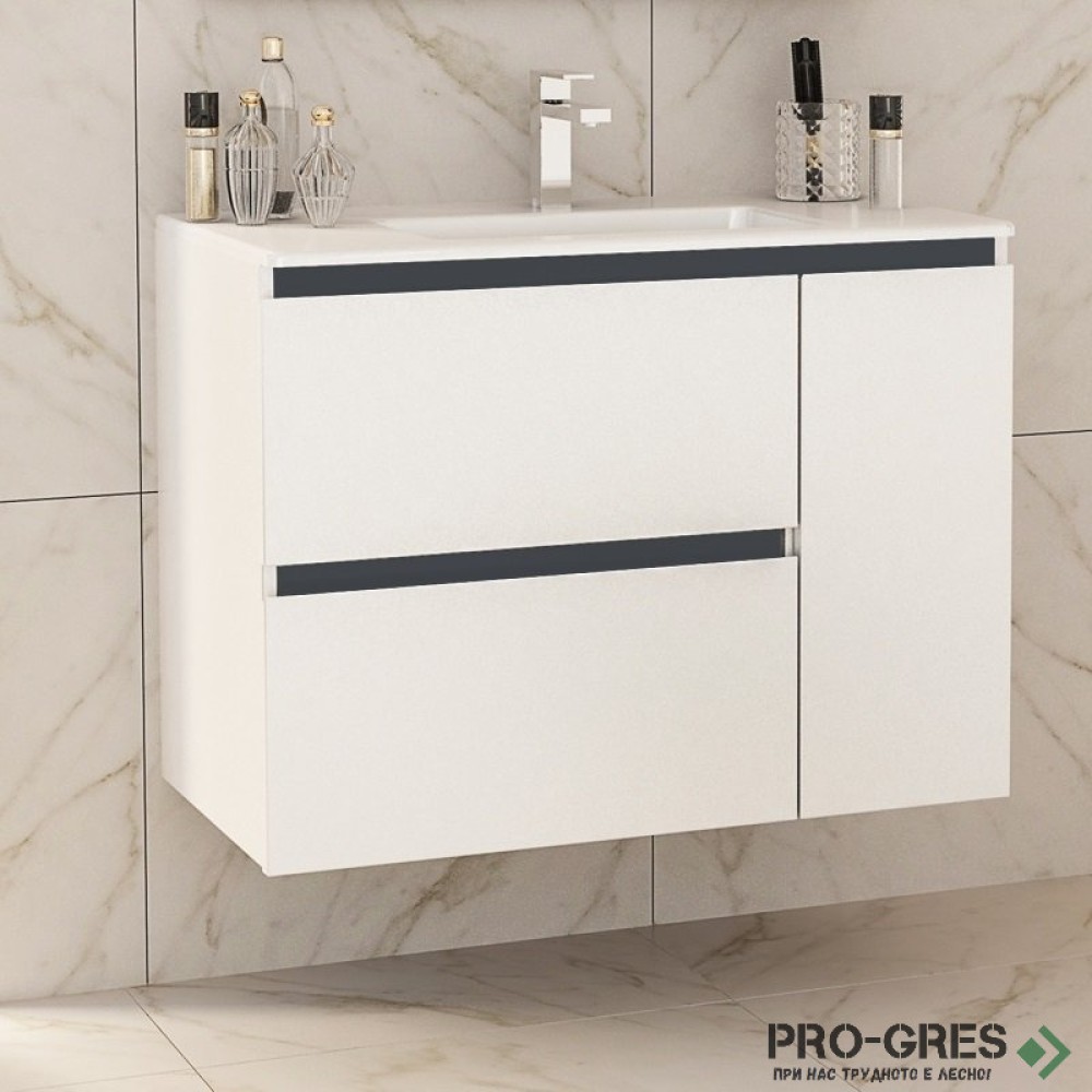 Шкаф за баня 85 см 2 чекмеджета 1 вратичка с мивка порцелан,  FLEXMEBEL, INES MAX, F852C1DIN