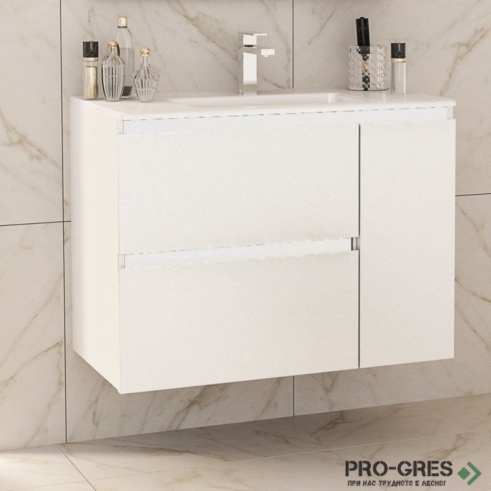 Шкаф за баня 85 см 2 чекмеджета 1 вратичка с мивка порцелан,  FLEXMEBEL, INES MAX, F852C1DIN