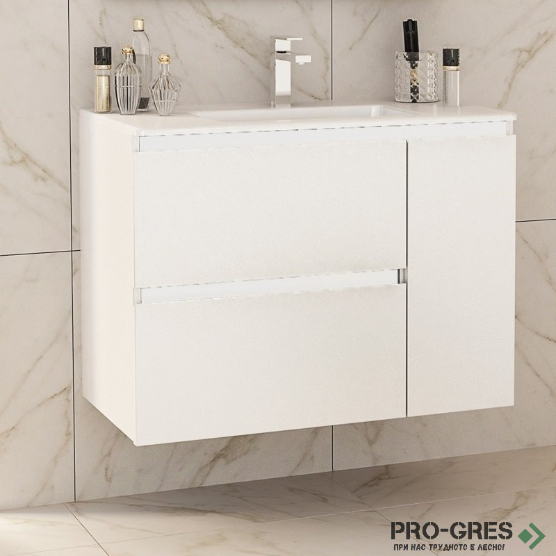 Шкаф за баня 85 см 2 чекмеджета 1 вратичка с мивка порцелан,  FLEXMEBEL, INES MAX, F852C1DIN