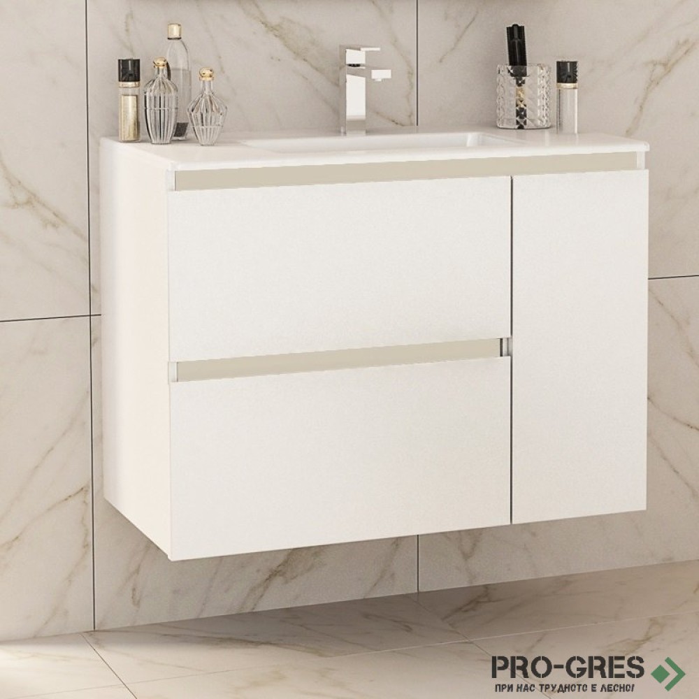 Шкаф за баня 85 см 2 чекмеджета 1 вратичка с мивка порцелан,  FLEXMEBEL, INES MAX, F852C1DIN