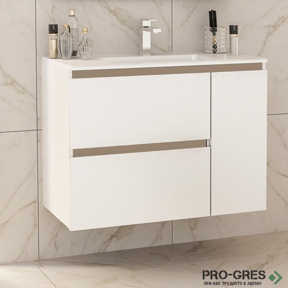 Шкаф за баня 85 см 2 чекмеджета 1 вратичка с мивка порцелан,  FLEXMEBEL, INES MAX, F852C1DIN