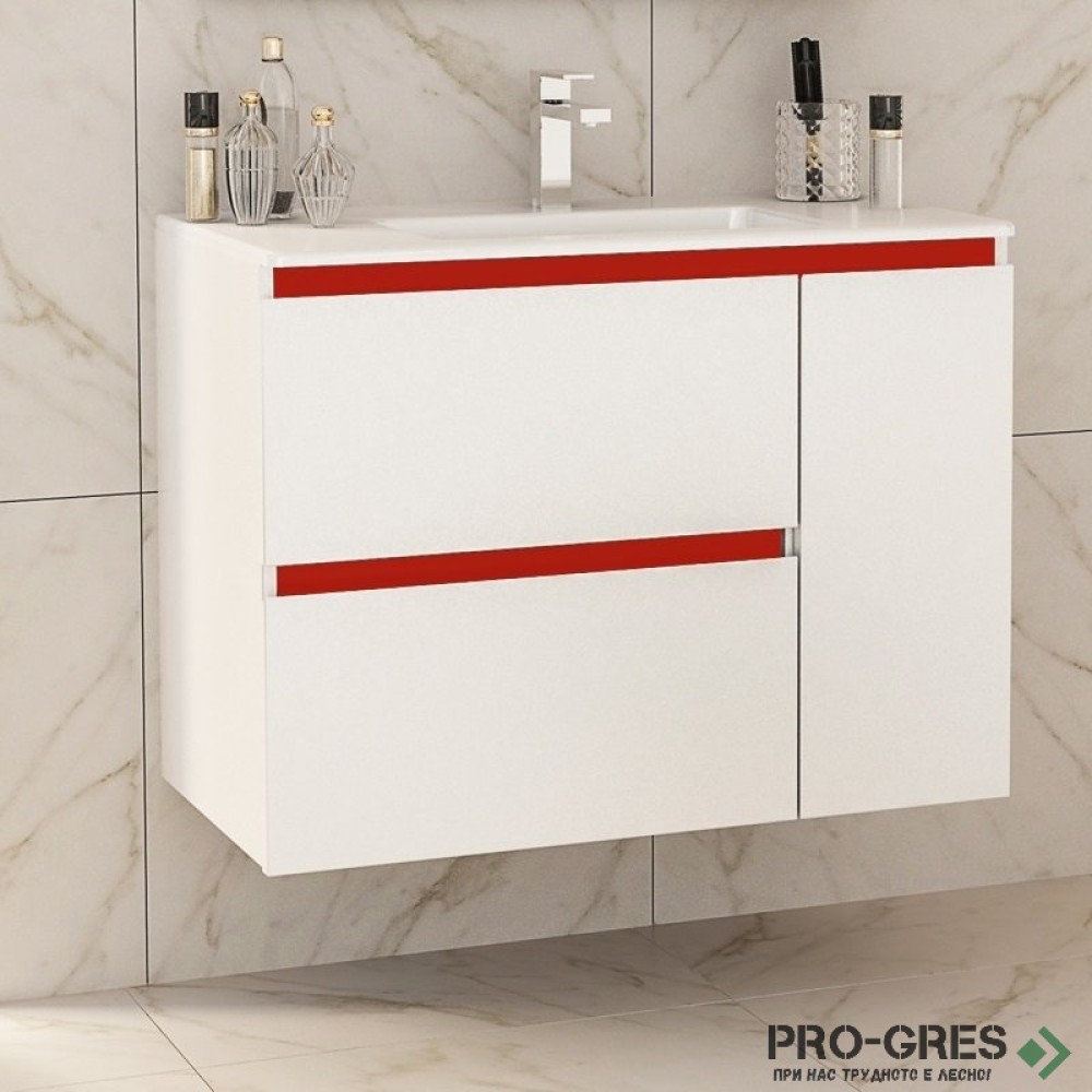 Шкаф за баня 85 см 2 чекмеджета 1 вратичка с мивка порцелан,  FLEXMEBEL, INES MAX, F852C1DIN
