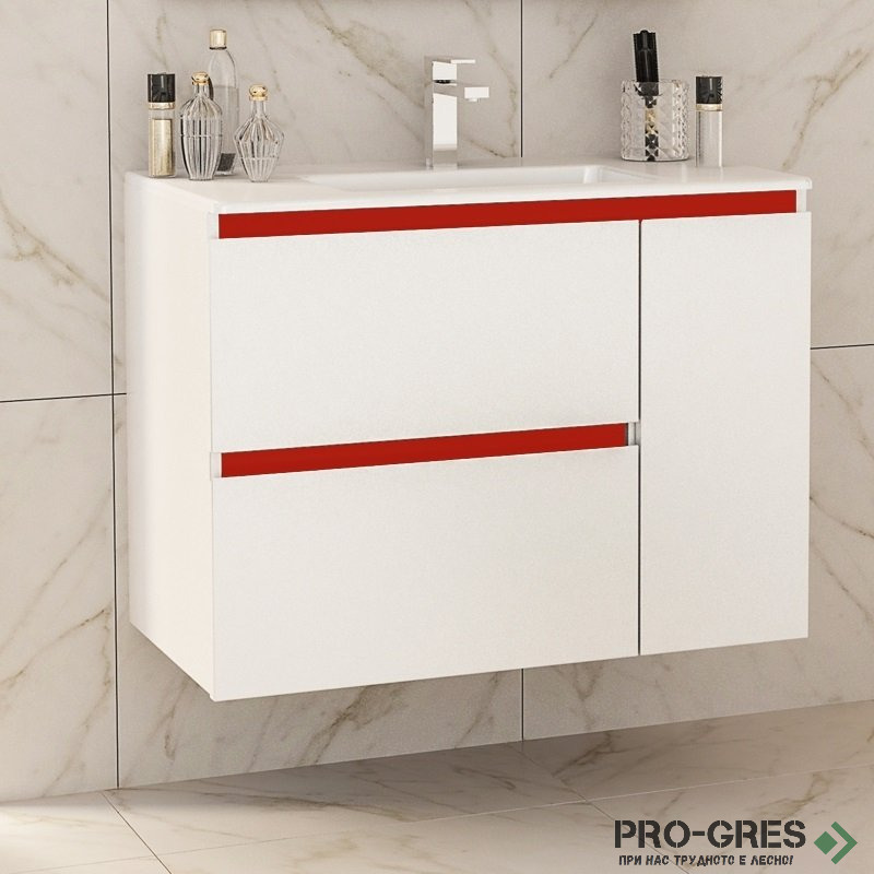 Шкаф за баня 85 см 2 чекмеджета 1 вратичка с мивка порцелан,  FLEXMEBEL, INES MAX, F852C1DIN