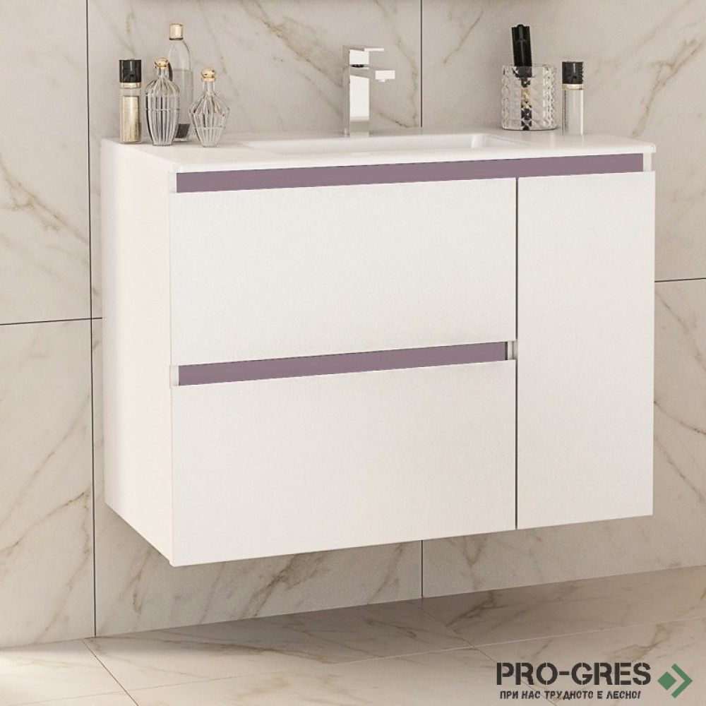 Шкаф за баня 85 см 2 чекмеджета 1 вратичка с мивка порцелан,  FLEXMEBEL, INES MAX, F852C1DIN
