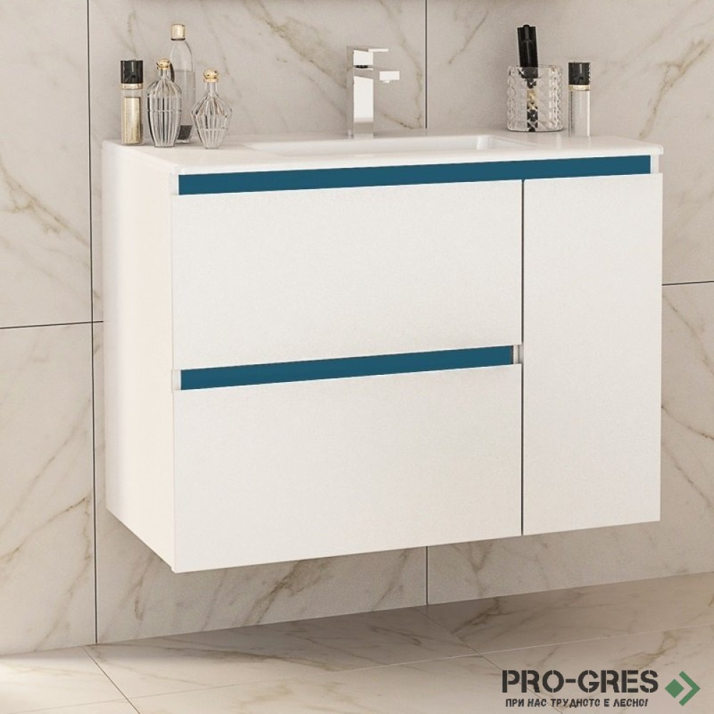 Шкаф за баня 85 см 2 чекмеджета 1 вратичка с мивка порцелан,  FLEXMEBEL, INES MAX, F852C1DIN