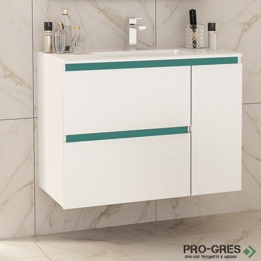 Шкаф за баня 85 см 2 чекмеджета 1 вратичка с мивка порцелан,  FLEXMEBEL, INES MAX, F852C1DIN