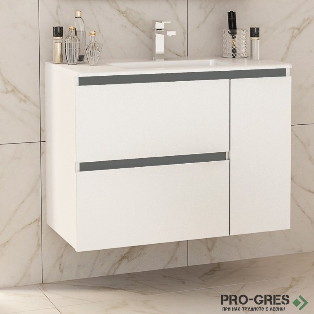 Шкаф за баня 85 см 2 чекмеджета 1 вратичка с мивка порцелан,  FLEXMEBEL, INES MAX, F852C1DIN