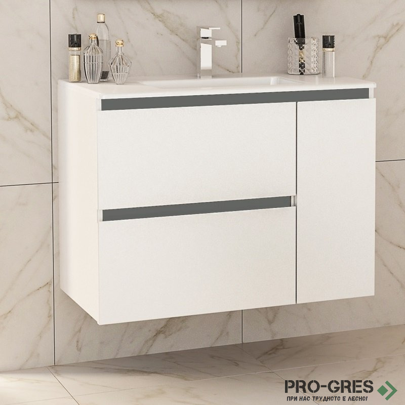 Шкаф за баня 85 см 2 чекмеджета 1 вратичка с мивка порцелан,  FLEXMEBEL, INES MAX, F852C1DIN