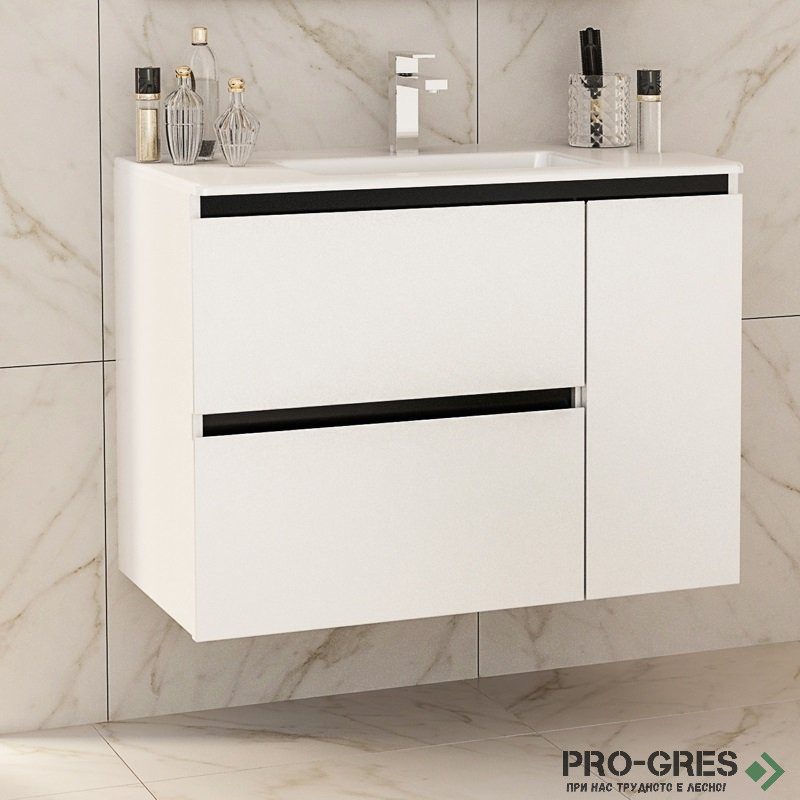 Шкаф за баня 85 см 2 чекмеджета 1 вратичка с мивка порцелан,  FLEXMEBEL, INES MAX, F852C1DIN