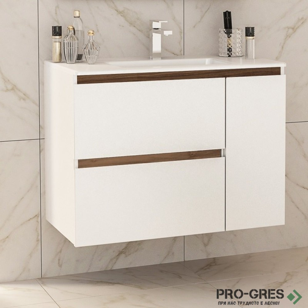 Шкаф за баня 85 см 2 чекмеджета 1 вратичка с мивка порцелан,  FLEXMEBEL, INES MAX, F852C1DIN