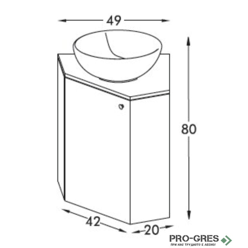 Ъглов шкаф за баня 49 см 1 вратичка с мивка порцелан, FLEXMEBEL, STELLA,  DO491D000