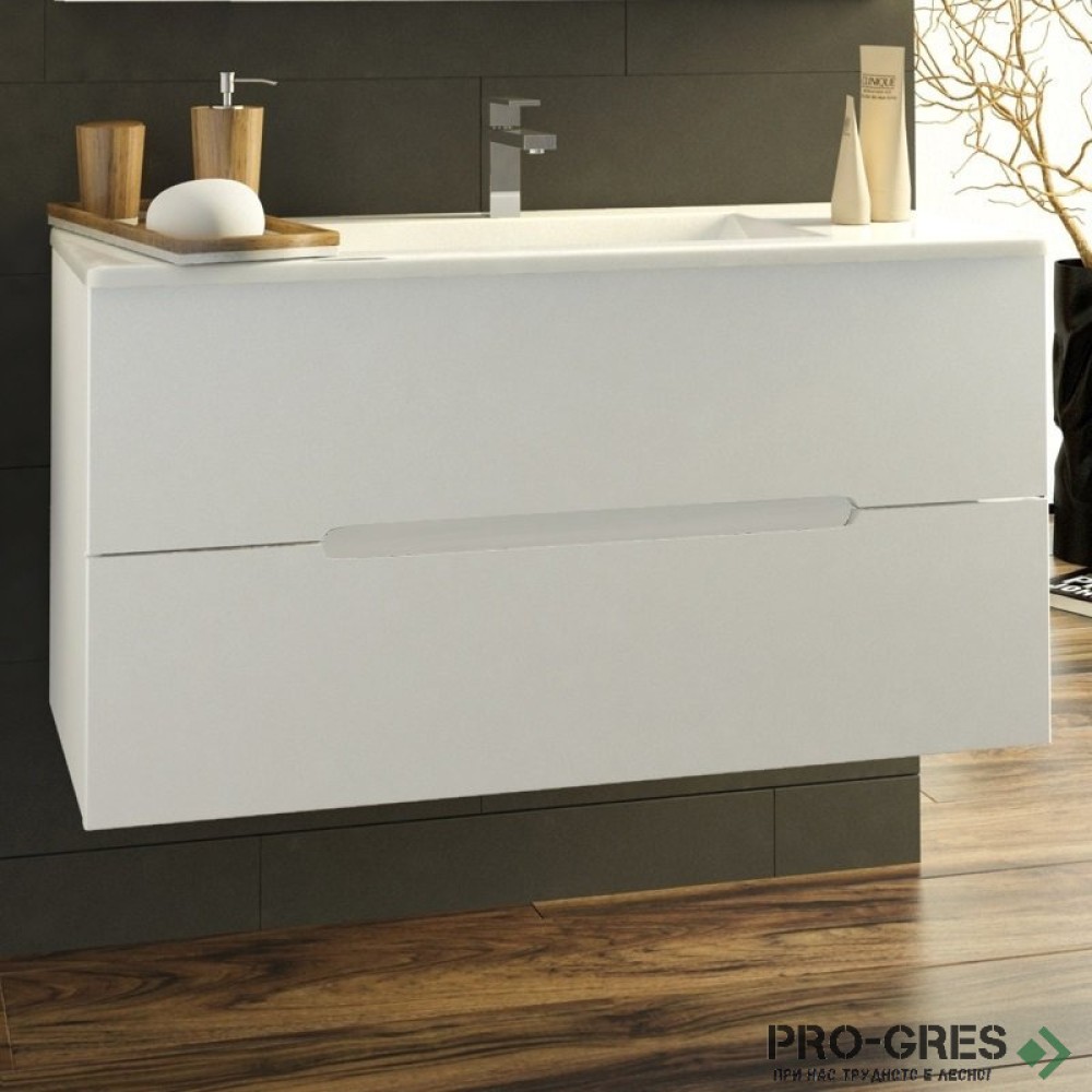 Шкаф за баня 100 см 2 чекмеджета с мивка порцелан, FLEXMEBEL, CANDY,  F002CCAN