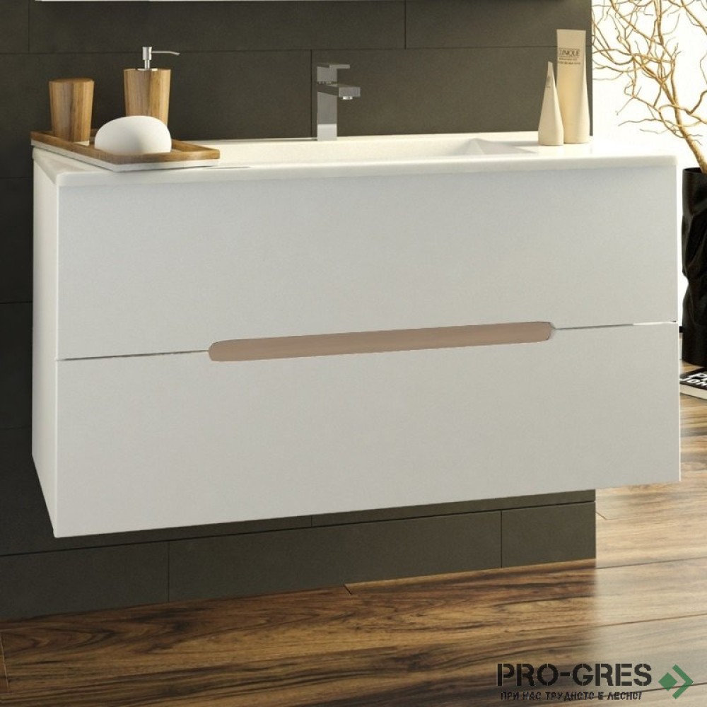 Шкаф за баня 100 см 2 чекмеджета с мивка порцелан, FLEXMEBEL, CANDY,  F002CCAN