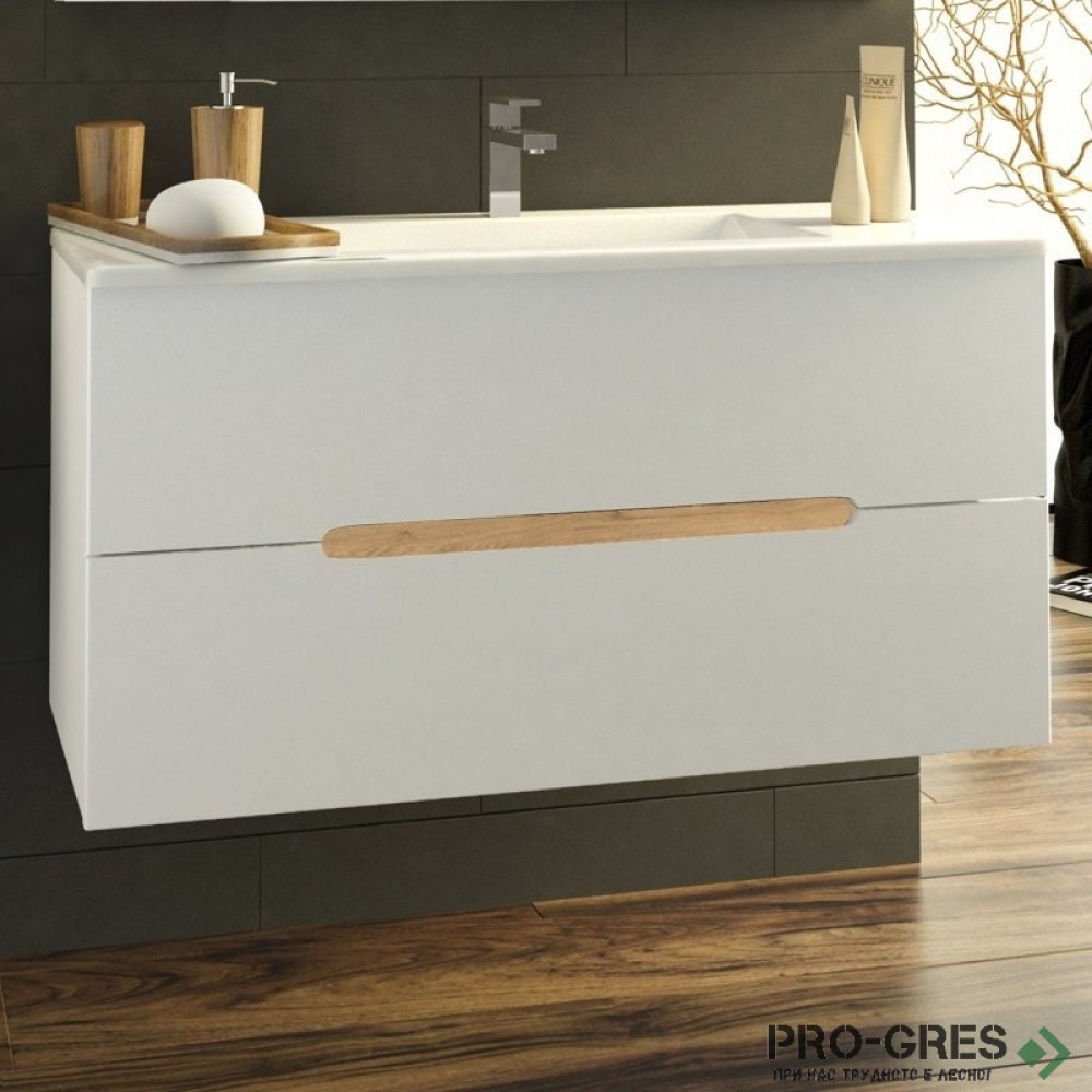 Шкаф за баня 100 см 2 чекмеджета с мивка порцелан, FLEXMEBEL, CANDY,  F002CCAN
