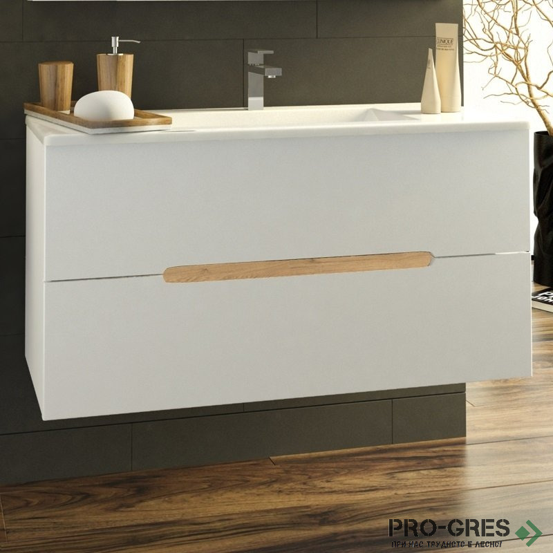 Шкаф за баня 100 см 2 чекмеджета с мивка порцелан, FLEXMEBEL, CANDY,  F002CCAN