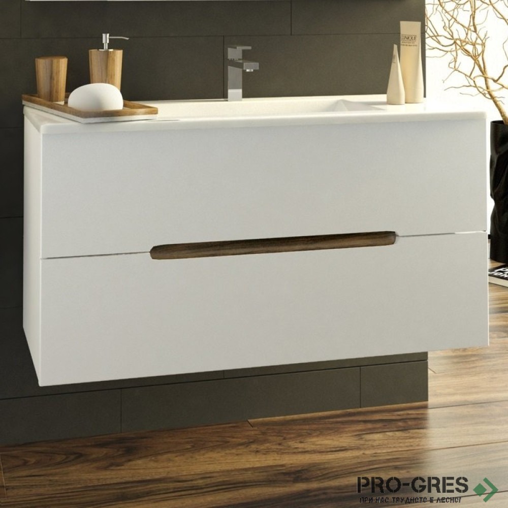 Шкаф за баня 100 см 2 чекмеджета с мивка порцелан, FLEXMEBEL, CANDY,  F002CCAN