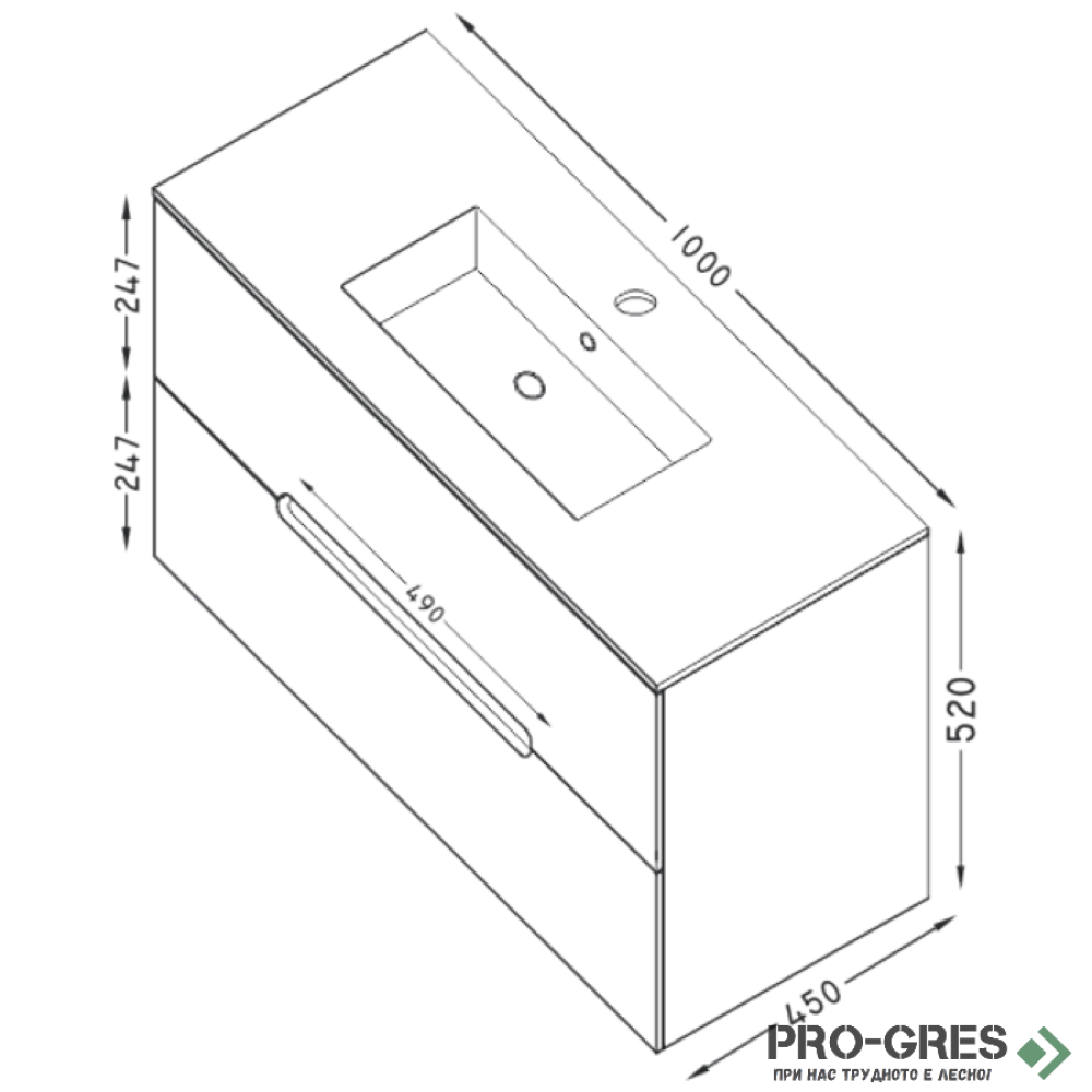 Шкаф за баня 100 см 2 чекмеджета с мивка порцелан, FLEXMEBEL, CANDY,  F002CCAN