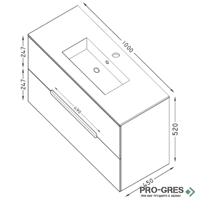 Шкаф за баня 100 см 2 чекмеджета с мивка порцелан, FLEXMEBEL, CANDY,  F002CCAN