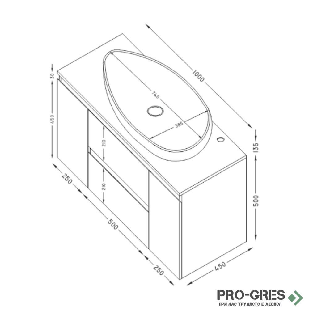 Шкаф за баня 100 см 2 вратички и 2 чекмеджета с мивка порцелан, FLEXMEBEL, OLA LINE, F002CDOLL