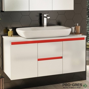 Шкаф за баня 100 см 2 вратички и 2 чекмеджета с мивка порцелан,  FLEXMEBEL, VARIO LINE, F002CDVAL