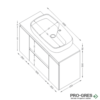 Шкаф за баня 100 см 2 вратички и 2 чекмеджета с мивка порцелан, FLEXMEBEL, VARIO LINE, F002CDVAL Шкаф за баня 100 см 2 вратички и 2 чекмеджета с мивка порцелан, FLEXMEBEL, VARIO LINE, F002CDVAL