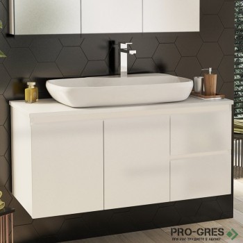 Шкаф за баня 100 см 2 вратички и 2 чекмеджета с мивка порцелан,  FLEXMEBEL, VARIO TWIN, F002D2CVA