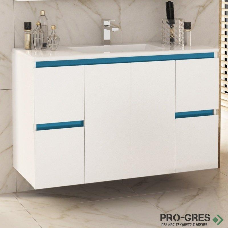 Шкаф за баня 100 см 2 вратички и 4 чекмеджета с мивка порцелан, FLEXMEBEL, NIDO JUMBO, F004C2DNJ