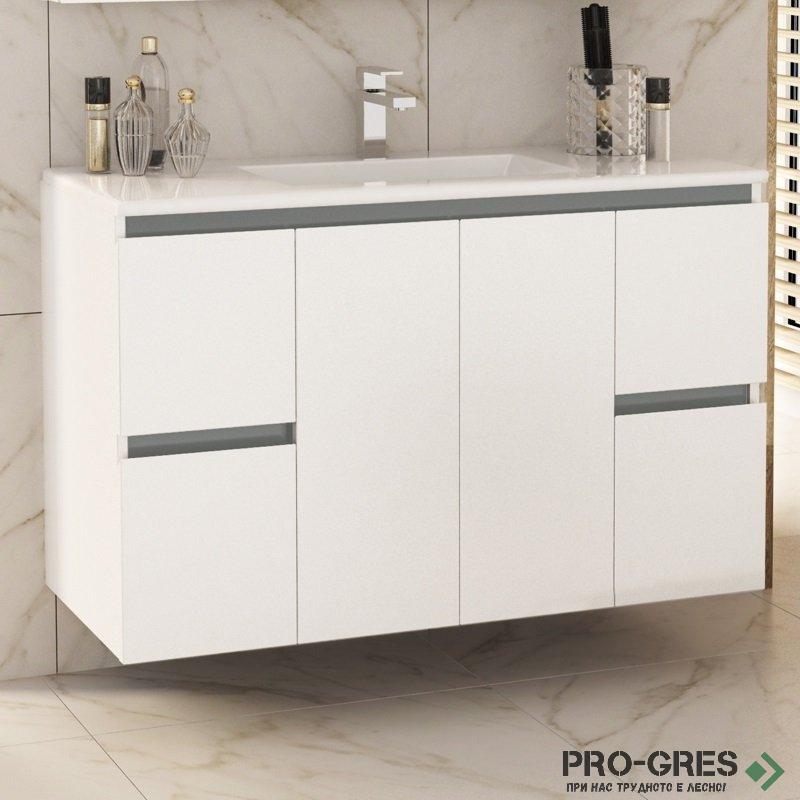 Шкаф за баня 100 см 2 вратички и 4 чекмеджета с мивка порцелан, FLEXMEBEL, NIDO JUMBO, F004C2DNJ