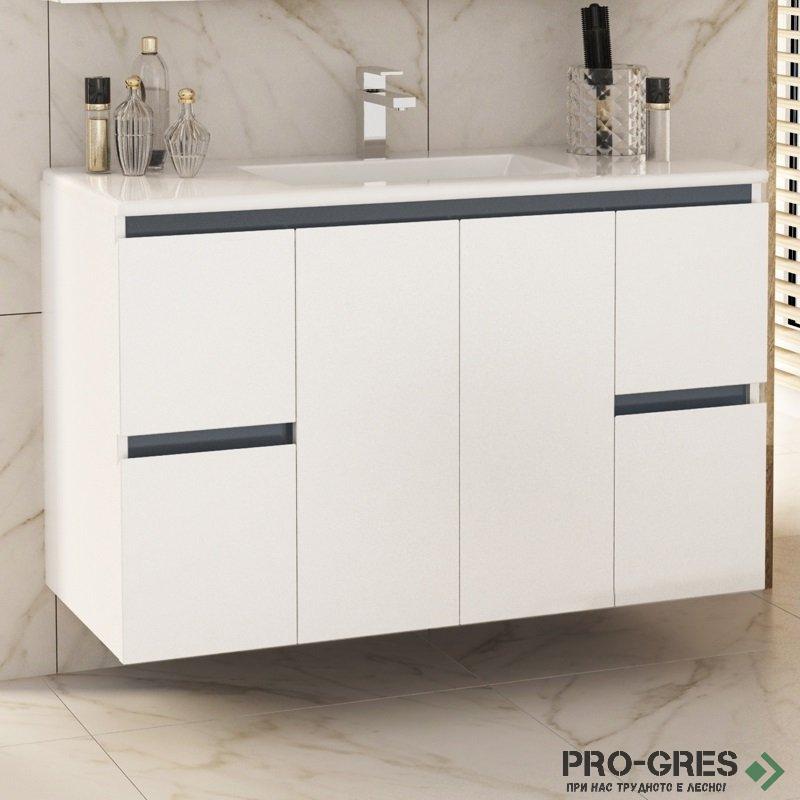 Шкаф за баня 100 см 2 вратички и 4 чекмеджета с мивка порцелан, FLEXMEBEL, NIDO JUMBO, F004C2DNJ