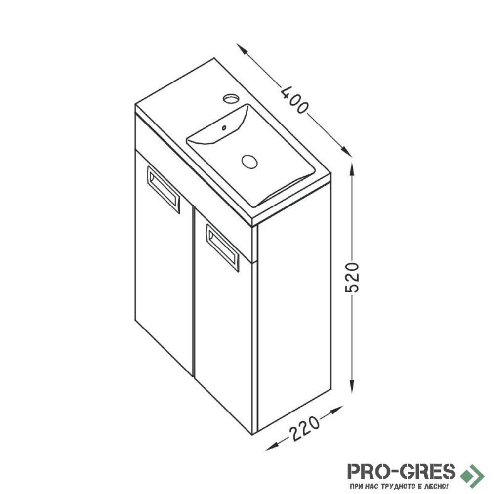 Шкаф за баня 40 см 2 вратички с мивка порцелан, FLEXMEBEL, MINO  F402DMIN000