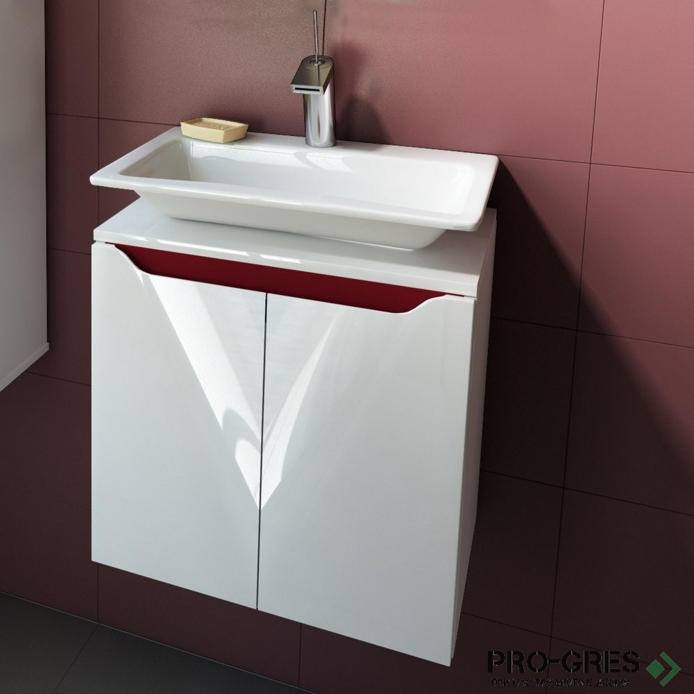 Шкаф за баня 50 см 2 врати с мивка порцелан, FLEXMEBEL, CARRE, F50DCAR