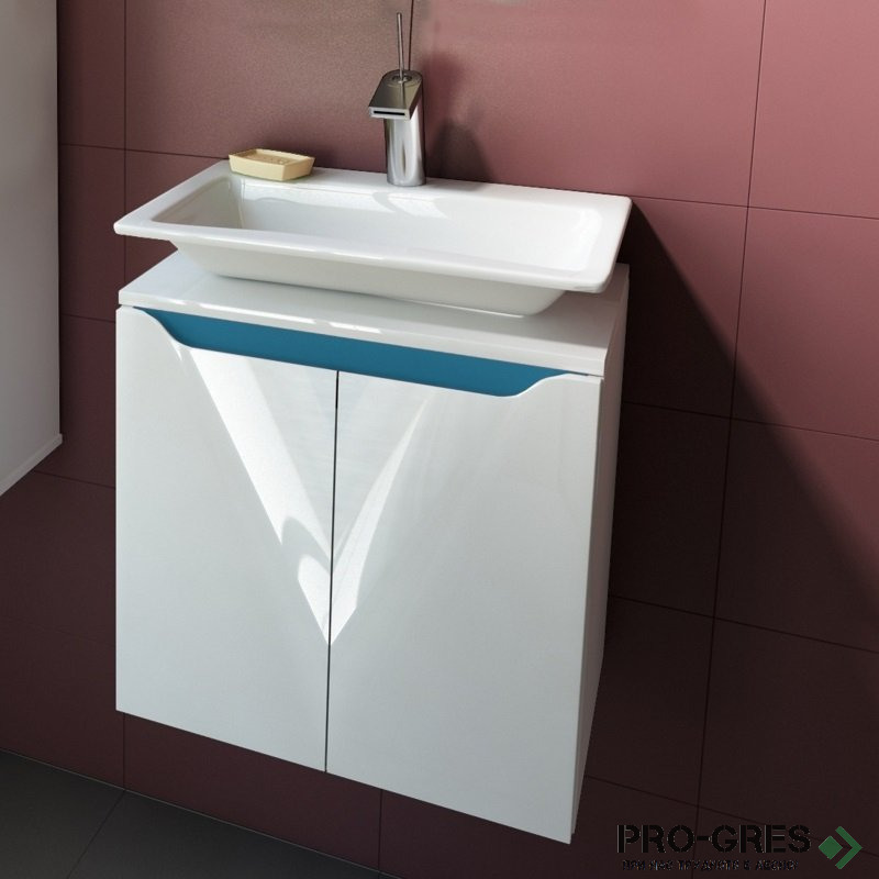 Шкаф за баня 50 см 2 врати с мивка порцелан, FLEXMEBEL, CARRE, F50DCAR