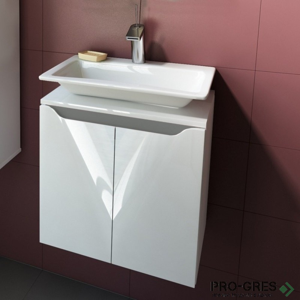 Шкаф за баня 50 см 2 врати с мивка порцелан, FLEXMEBEL, CARRE, F50DCAR