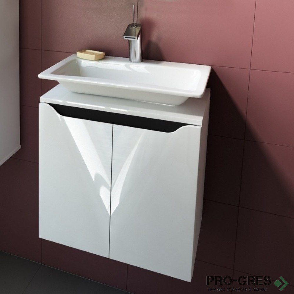 Шкаф за баня 50 см 2 врати с мивка порцелан, FLEXMEBEL, CARRE, F50DCAR