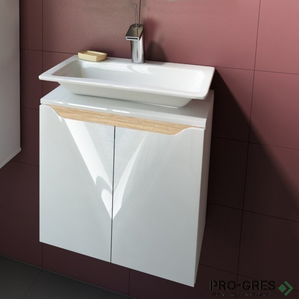 Шкаф за баня 50 см 2 врати с мивка порцелан, FLEXMEBEL, CARRE, F50DCAR
