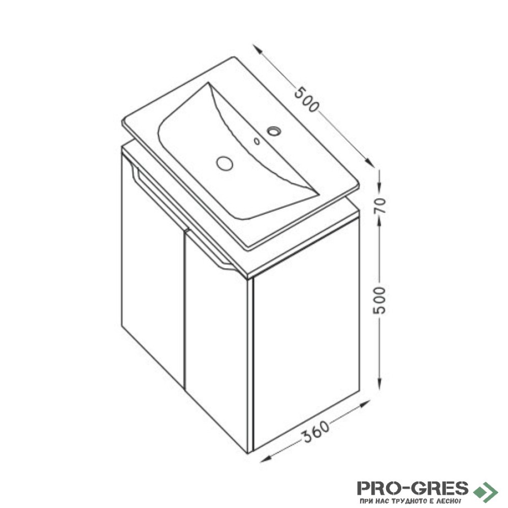 Шкаф за баня 50 см 2 врати с мивка порцелан, FLEXMEBEL, CARRE, F50DCAR