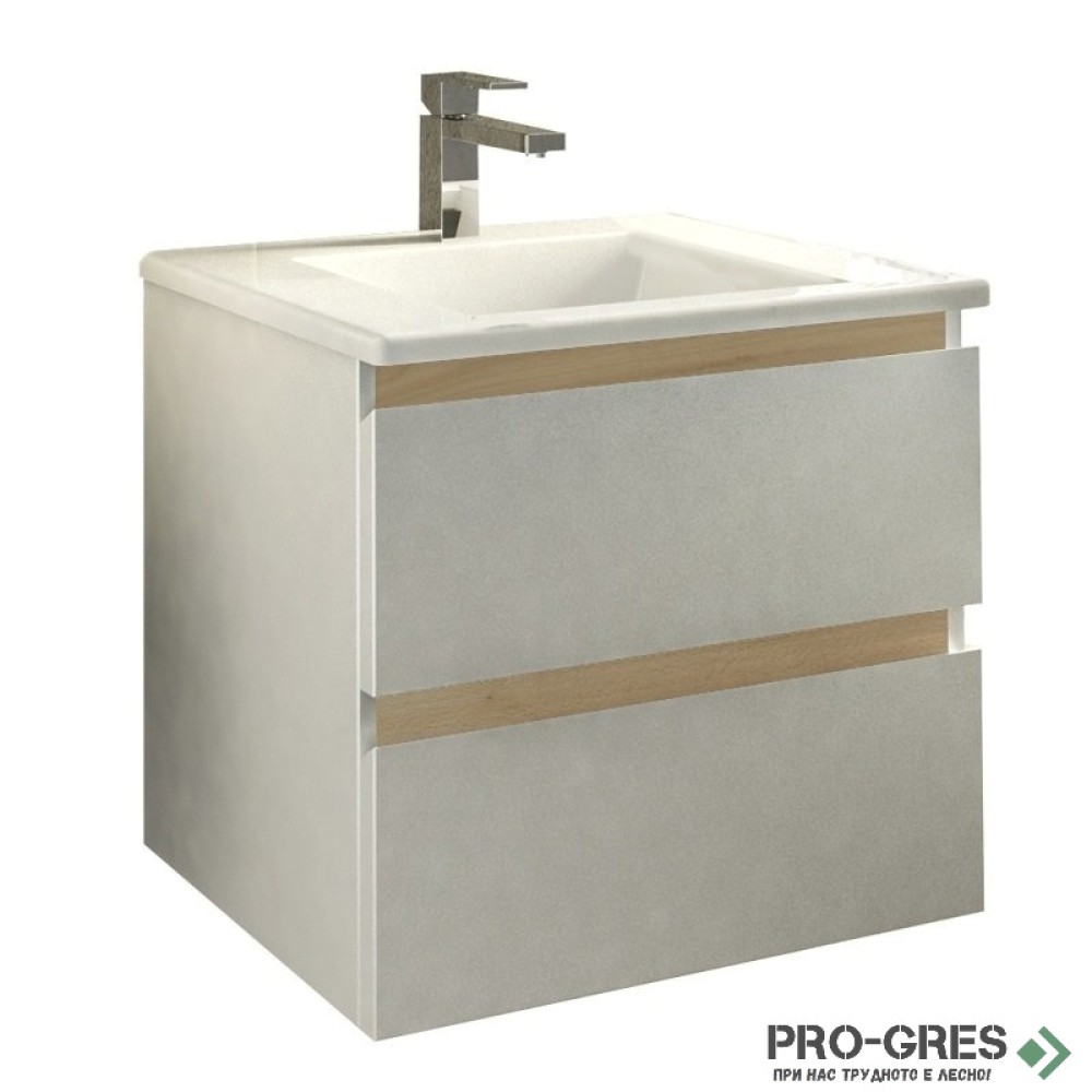 Шкаф за баня 55 см 2 чекмеджета с мивка порцелан, FLEXMEBEL, ARRES, F552CARR