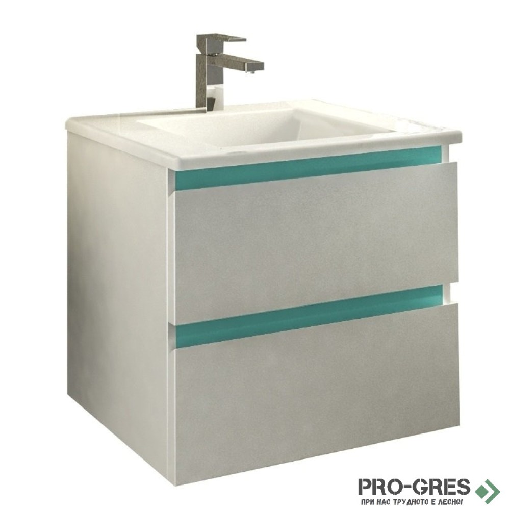 Шкаф за баня 55 см 2 чекмеджета с мивка порцелан, FLEXMEBEL, ARRES, F552CARR