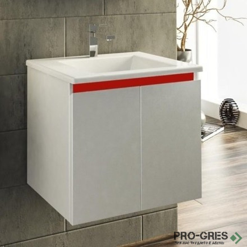 Шкаф за баня 55 см 2 врати с мивка порцелан, FLEXMEBEL, ARRES ,  F552DARR